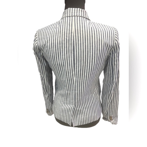 J Crew Blue and White Striped Linen Schoolboy Blazer - Picture 4 of 12